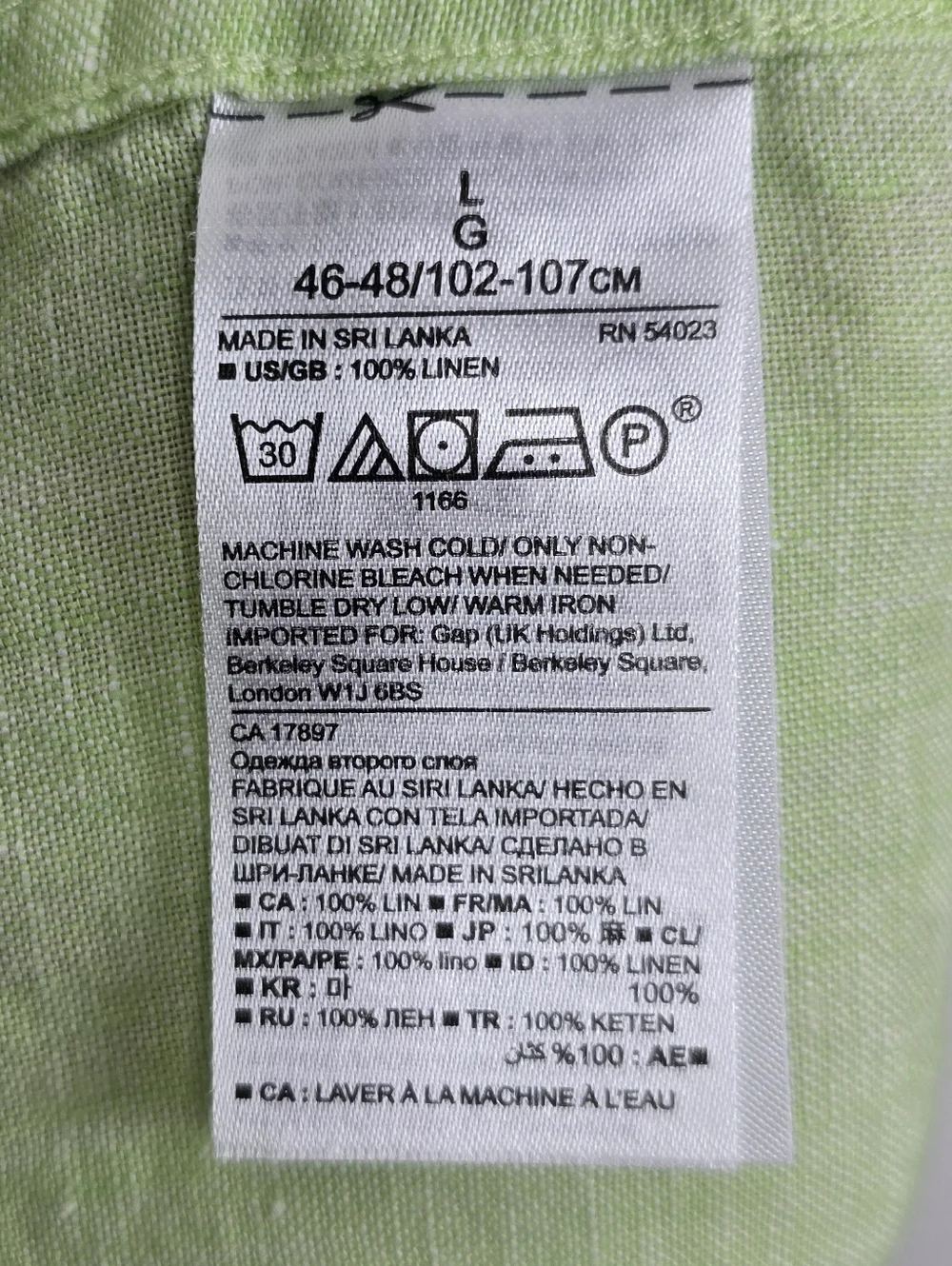Banana Republic Camden Fit Linen Light Green Short Sleeve Button Down Large